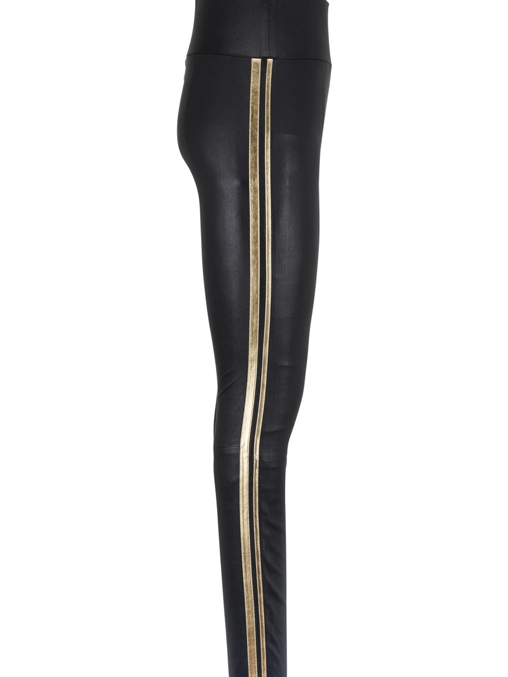 SPRWMN Black Genuine Leather Gold Stripe Leggings Pants Size M - NEW
